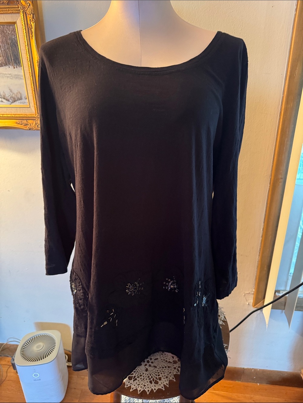 🐷 Logo by Lori Goldstein Slub Knit Embellished Tunic Top QVC A252319